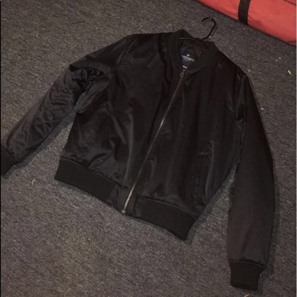 Black Puffy Bomber Zip Up Jacket